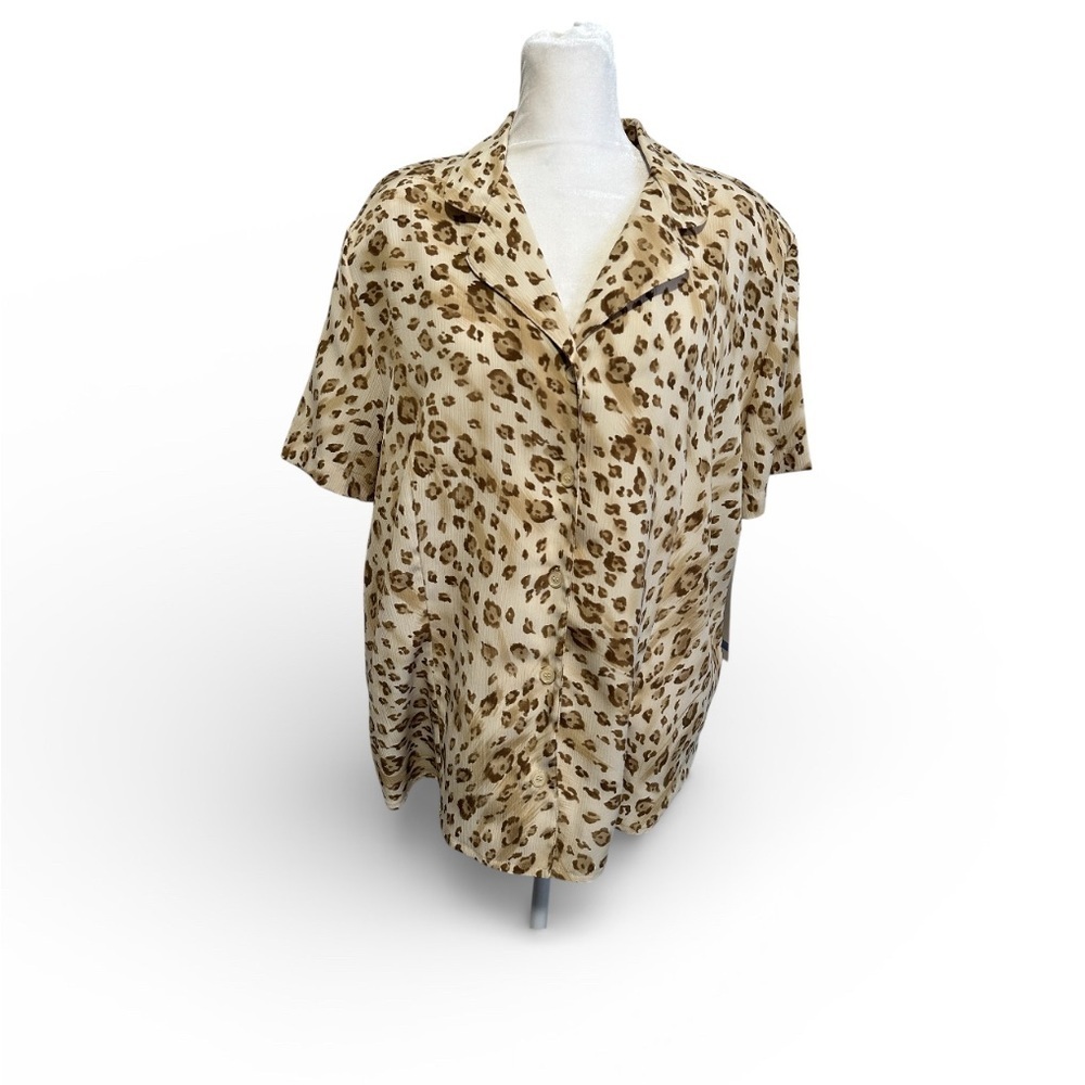 Alfred Dunner Beige and Brown Animal Print button down shirt size 18 NWT